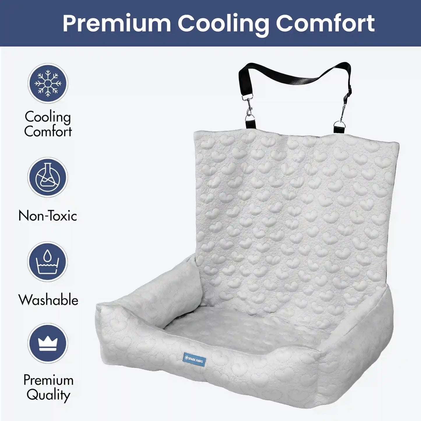 Frostcore™ Dog Cooling Car Seat Bed - Hearts Grey