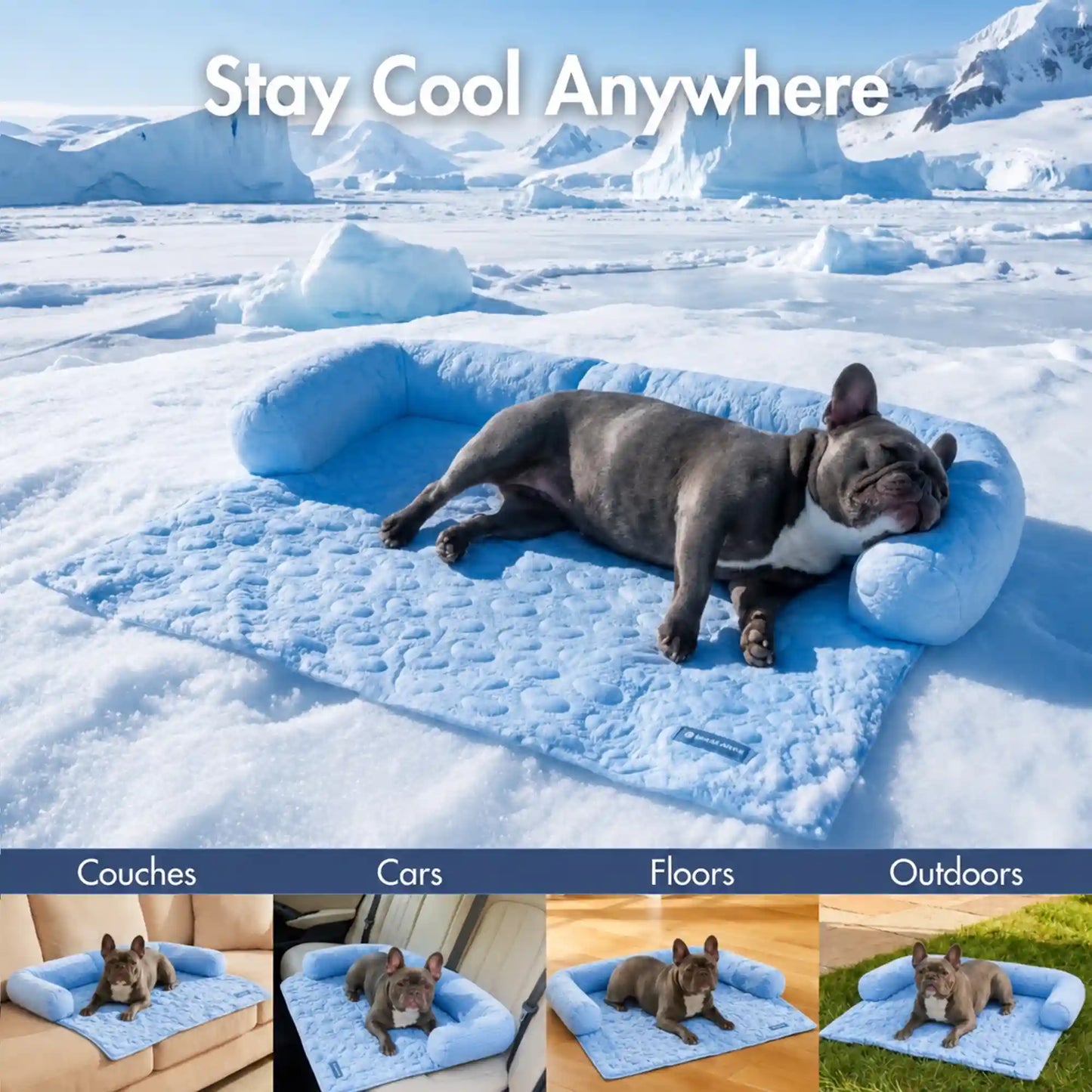 Frostcore™ Cooling Couch Cover Dog Bed and Cooling Mat Set - Hearts Blue