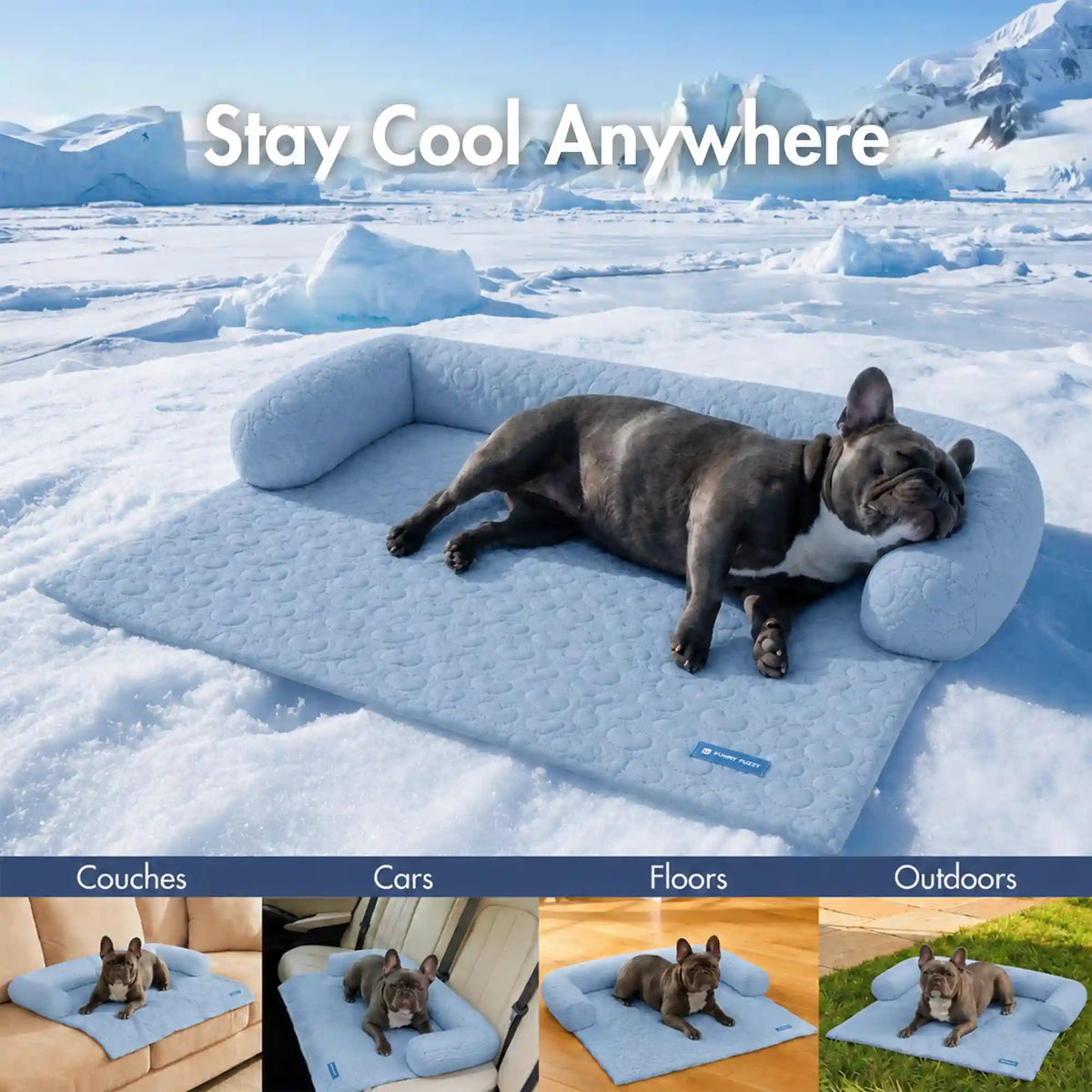 Frostcore™ Cooling Couch Cover Dog Bed - Hearts Ash Blue
