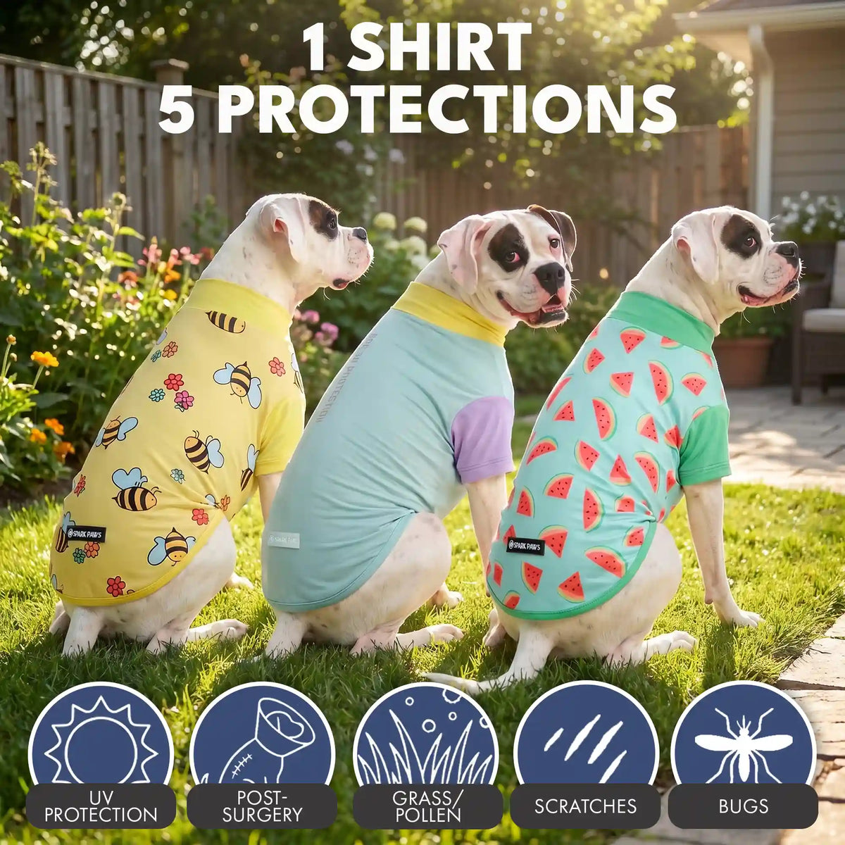 Sunblock Dog T-Shirt (3-pack) - Breeze, Bees, Watermelon