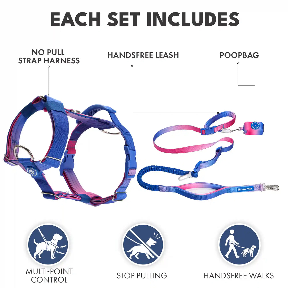 Comfort Control No-Pull Dog Harness and Multipurpose Leash Sets