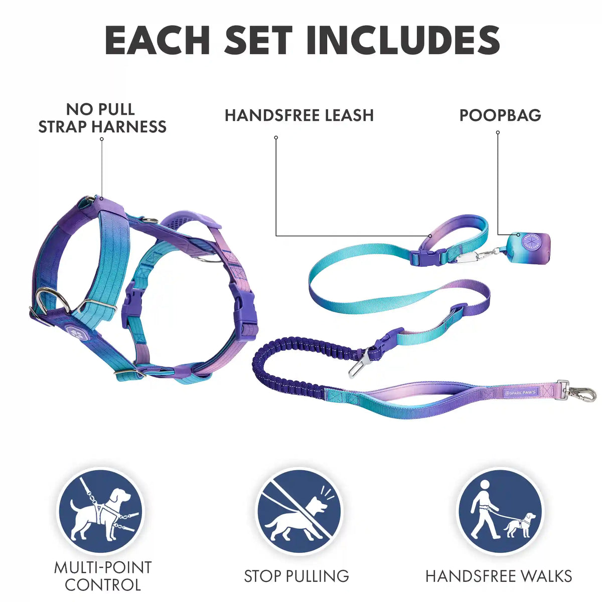 Comfort Control No-Pull Dog Harness and Multipurpose Leash Set - 90s Retro