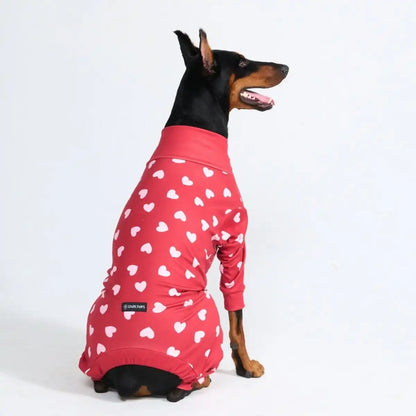 Dog Pajama - Red Hearts