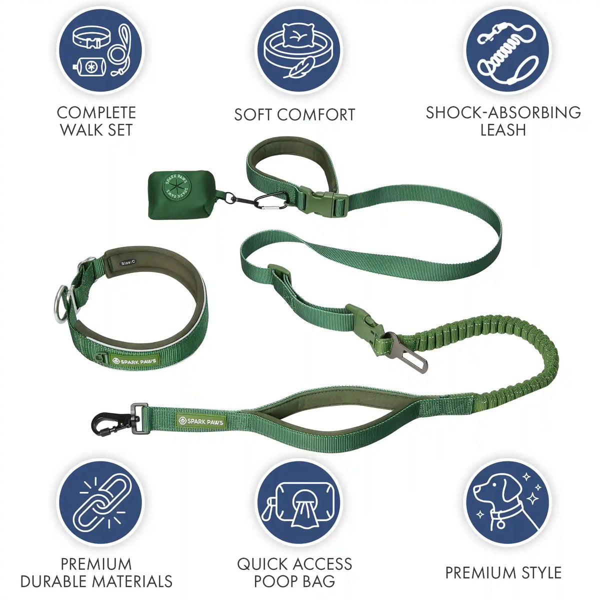 Martingale Collar and Multipurpose Leash Set - Army Green