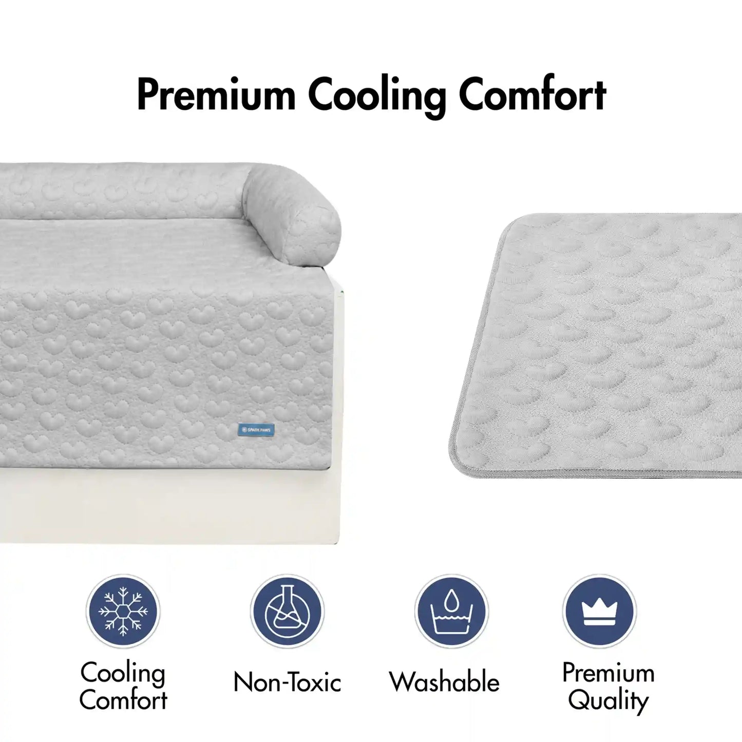 Frostcore™ Cooling Couch Cover Dog Bed and Cooling Mat Set - Hearts Grey