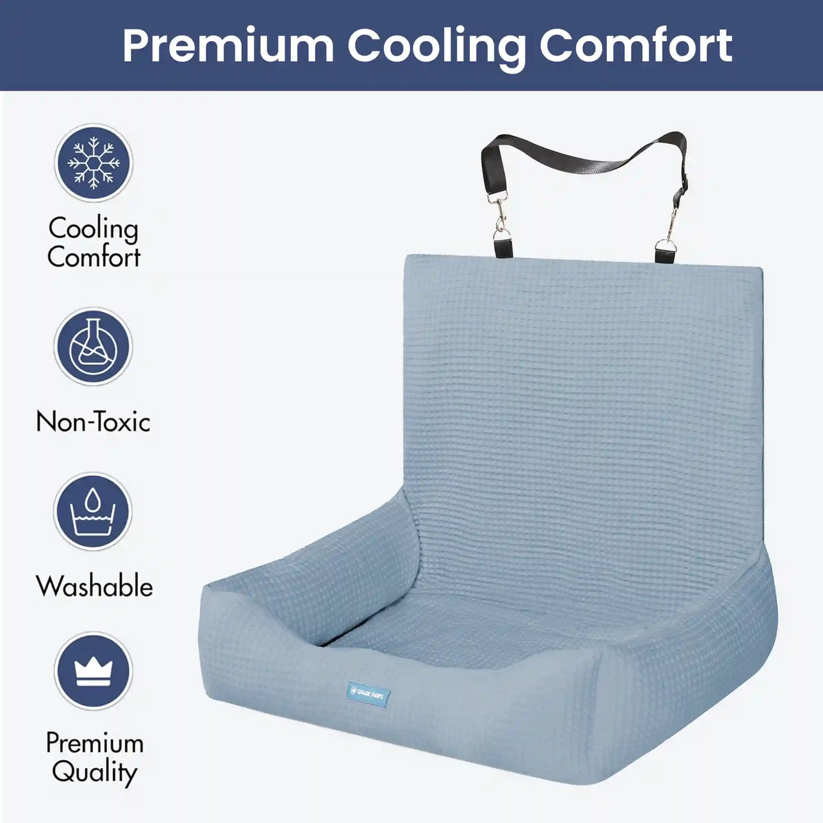 Frostcore™ Dog Cooling Car Seat Bed - Waffle Ash Blue