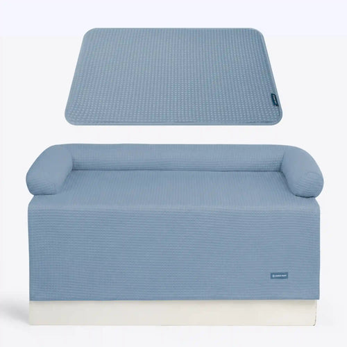 Frostcore™ Cooling Couch Cover Dog Bed and Cooling Mat Set - Waffle Ash Blue