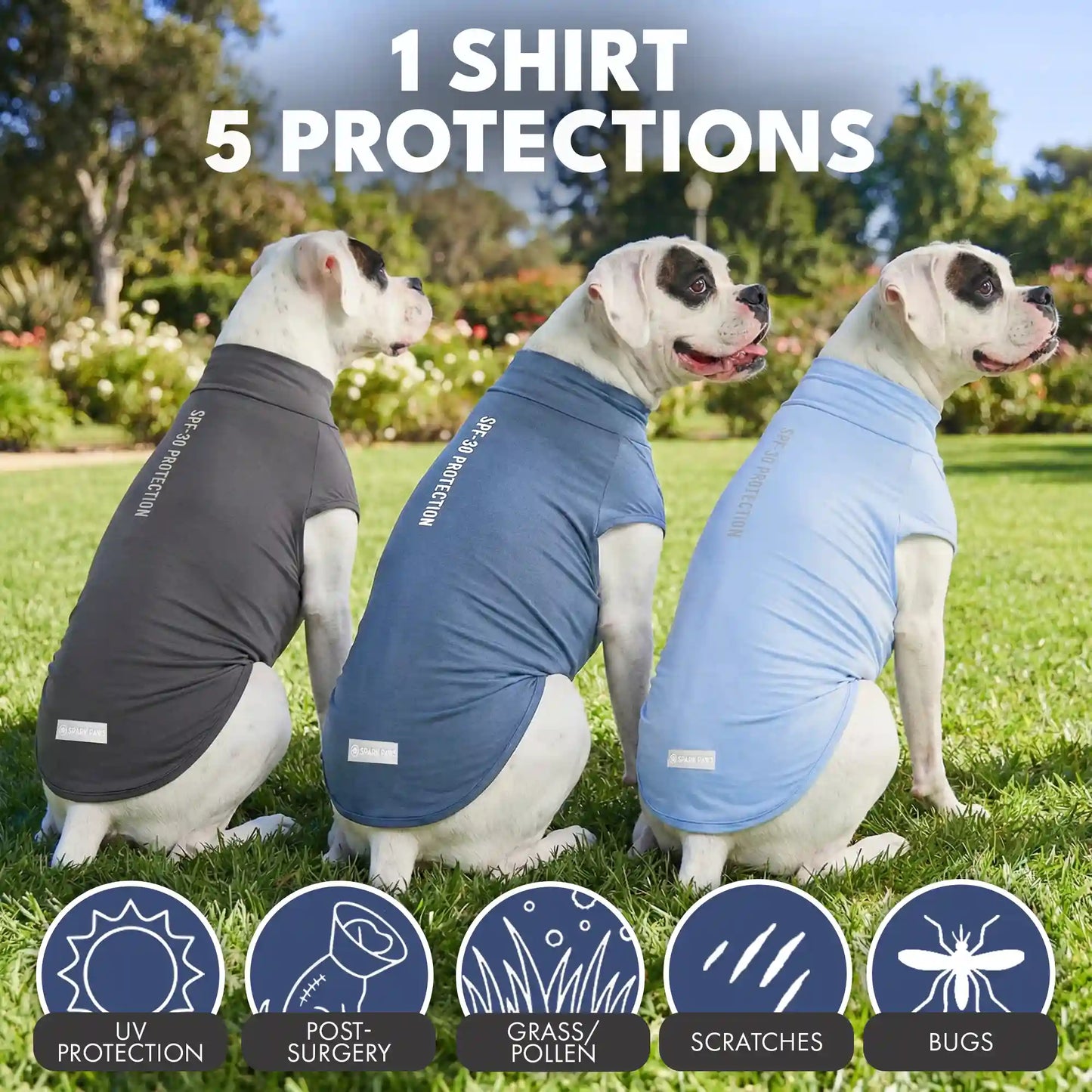 Sunblock Dog T-Shirt (3-pack) - Navy Blue, Dark Grey, Blue