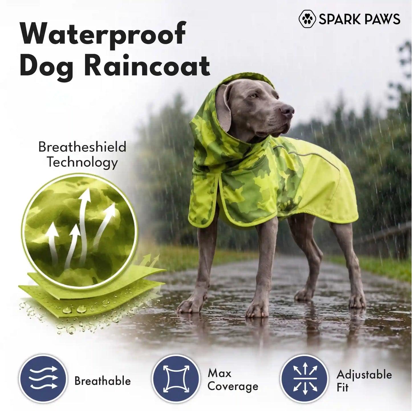 Breatheshield™ Dog Raincoat - Camo Lime