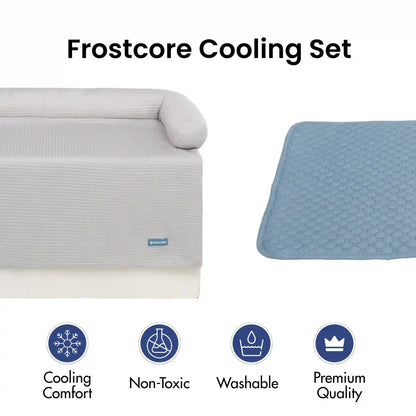 Frostcore™ Cooling Couch Cover Dog Bed and Cooling Mat Set - Waffle Grey Ash Blue