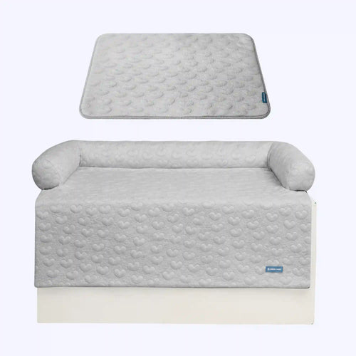Frostcore™ Cooling Couch Cover Dog Bed and Cooling Mat Set - Hearts Grey