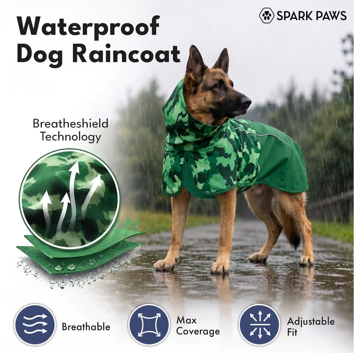 Breatheshield™ Dog Raincoat - Camo Green