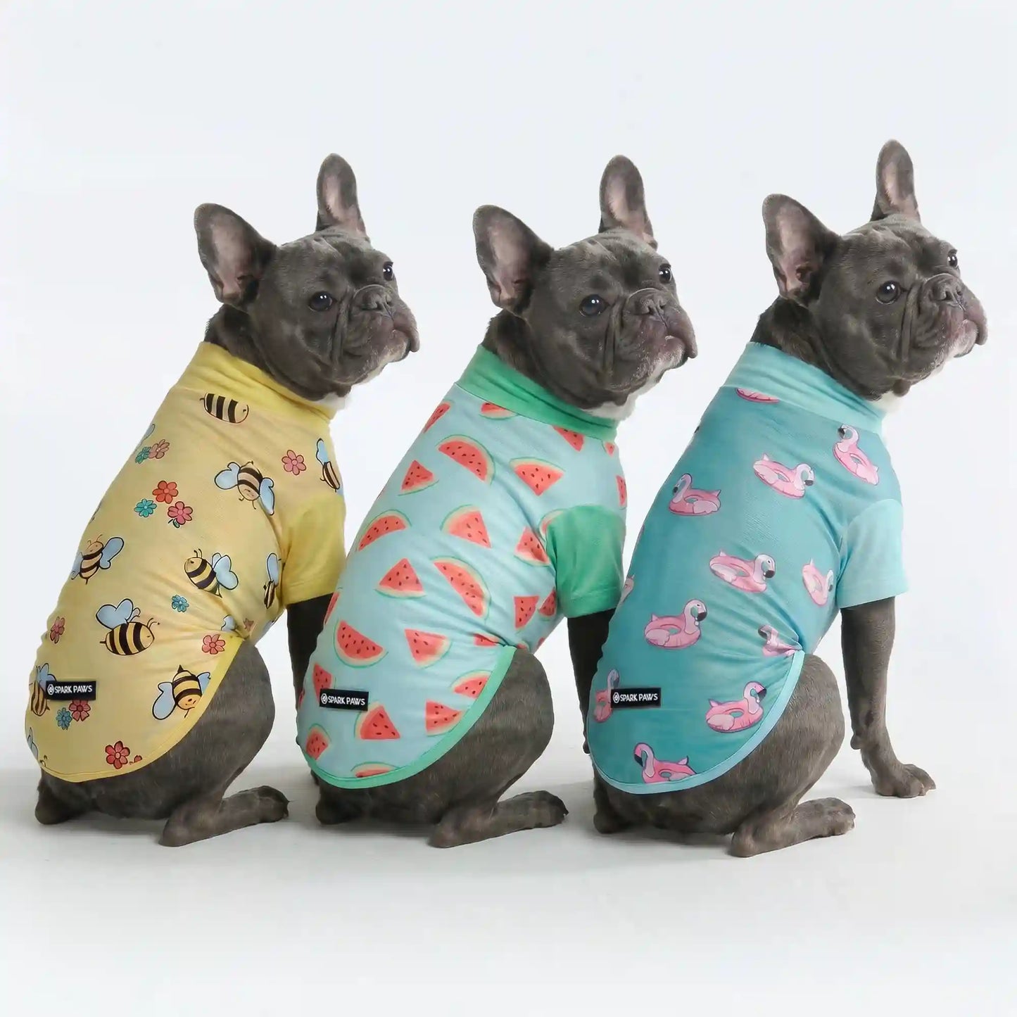 Sunblock Dog T-Shirt (3-pack) - Bees, Flamingo, Watermelon