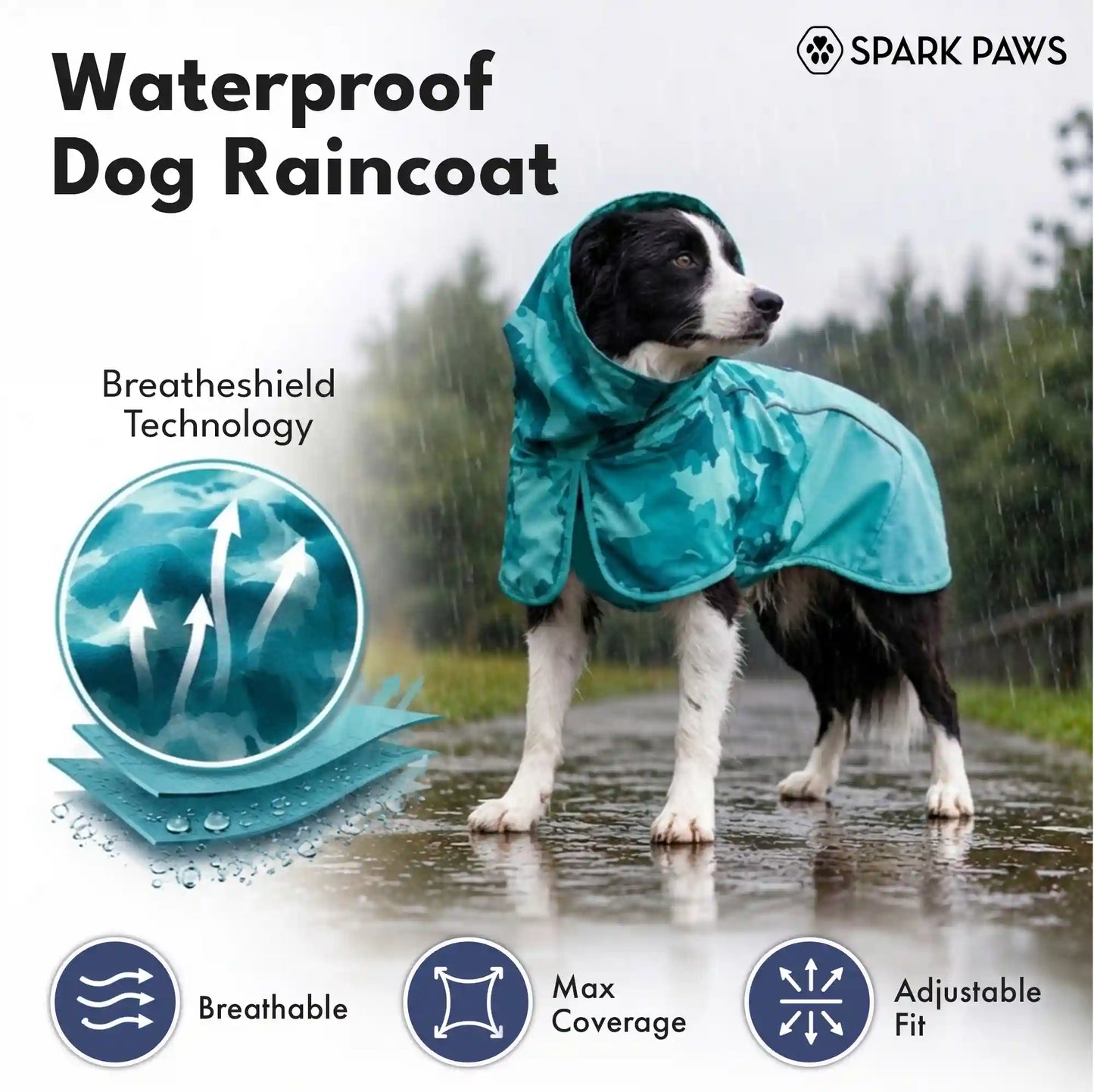 Breatheshield™ Dog Raincoat - Camo Teal