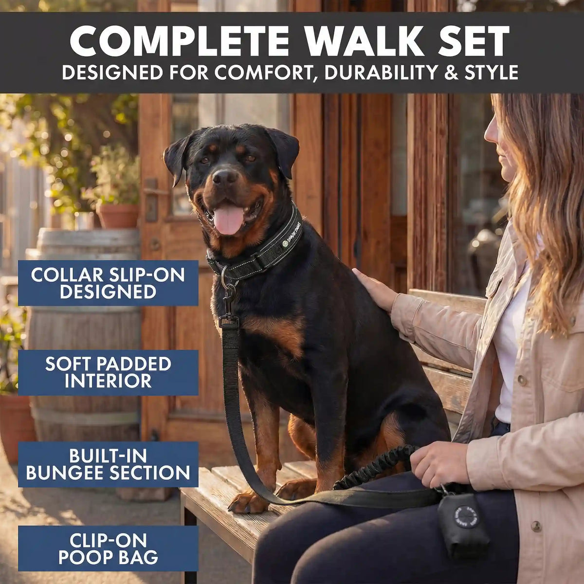 Martingale Collar and Multipurpose Leash Set - Black